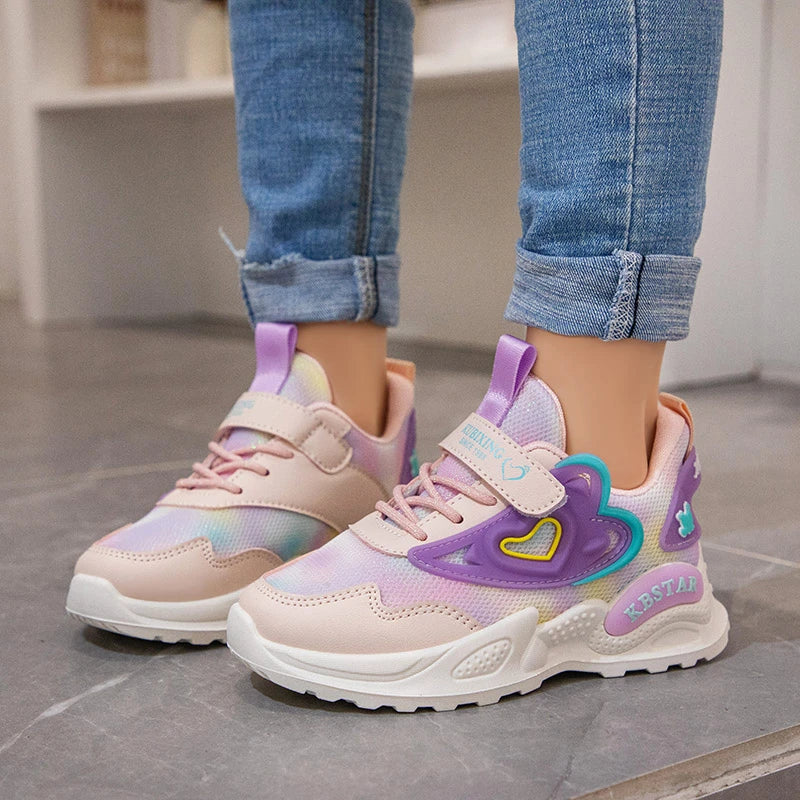 Mädchen Sportschuhe, Rosa Atmungsaktive Laufschuhe mit Herz-Design