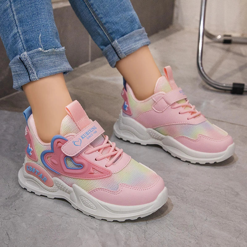 Mädchen Sportschuhe, Rosa Atmungsaktive Laufschuhe mit Herz-Design