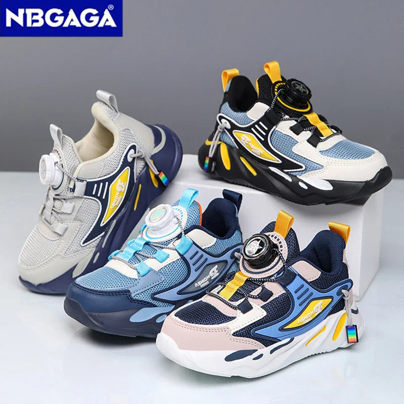 Neue Rutschfeste, Atmungsaktive Kinderschuhe für Jungen, Leichte Freizeit-Schuhe mit Dreh-Schnallen-Design
