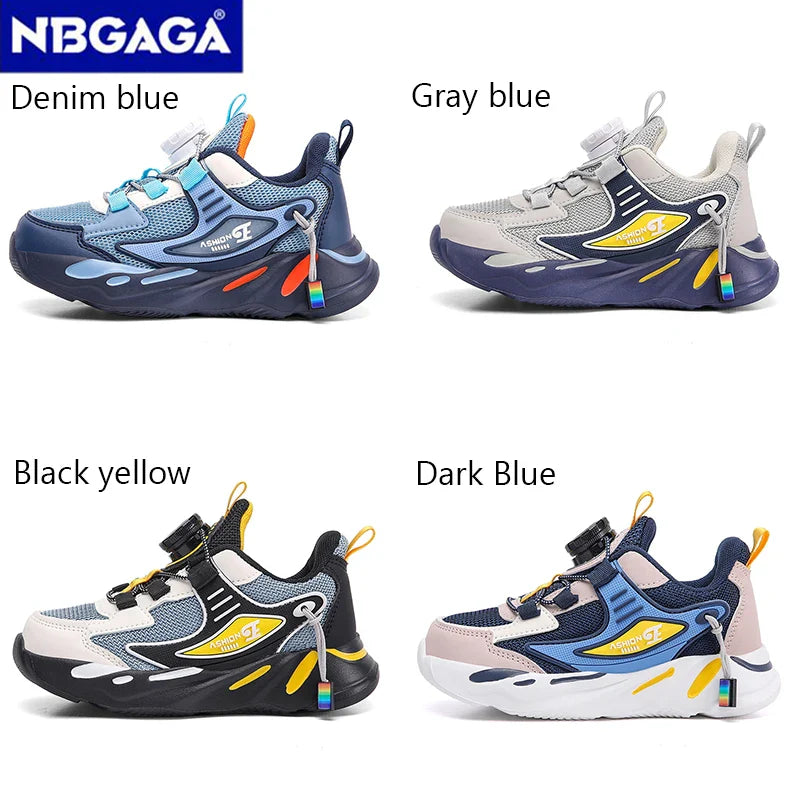 Neue Rutschfeste, Atmungsaktive Kinderschuhe für Jungen, Leichte Freizeit-Schuhe mit Dreh-Schnallen-Design