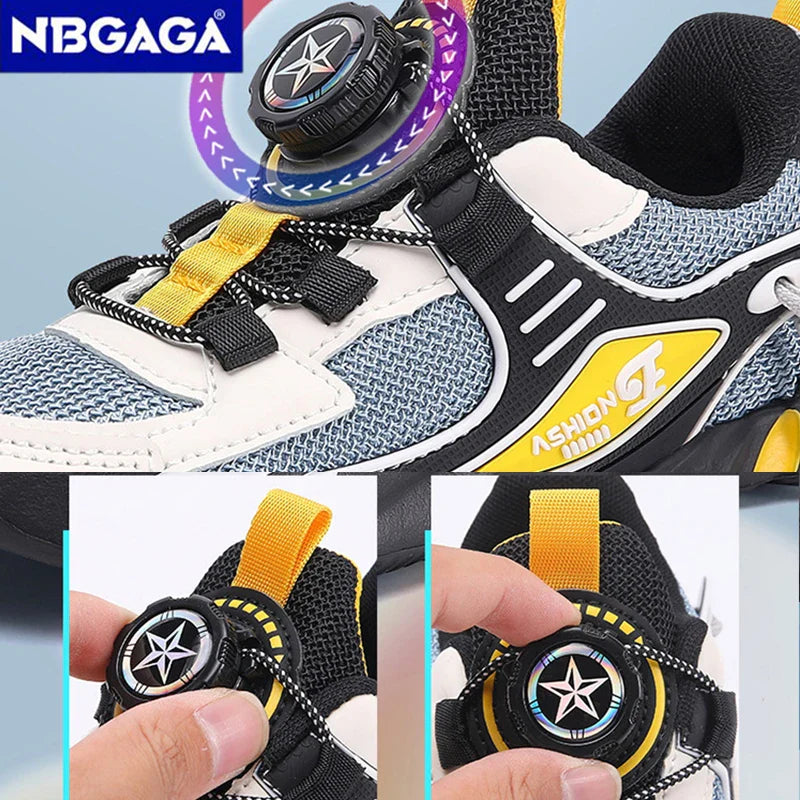 Neue Rutschfeste, Atmungsaktive Kinderschuhe für Jungen, Leichte Freizeit-Schuhe mit Dreh-Schnallen-Design