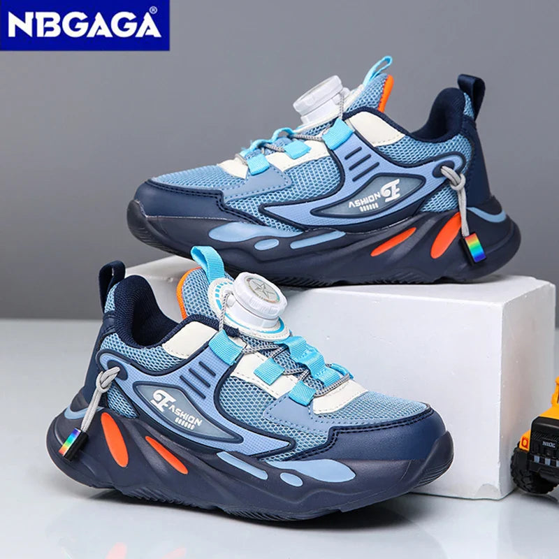 Neue Rutschfeste, Atmungsaktive Kinderschuhe für Jungen, Leichte Freizeit-Schuhe mit Dreh-Schnallen-Design