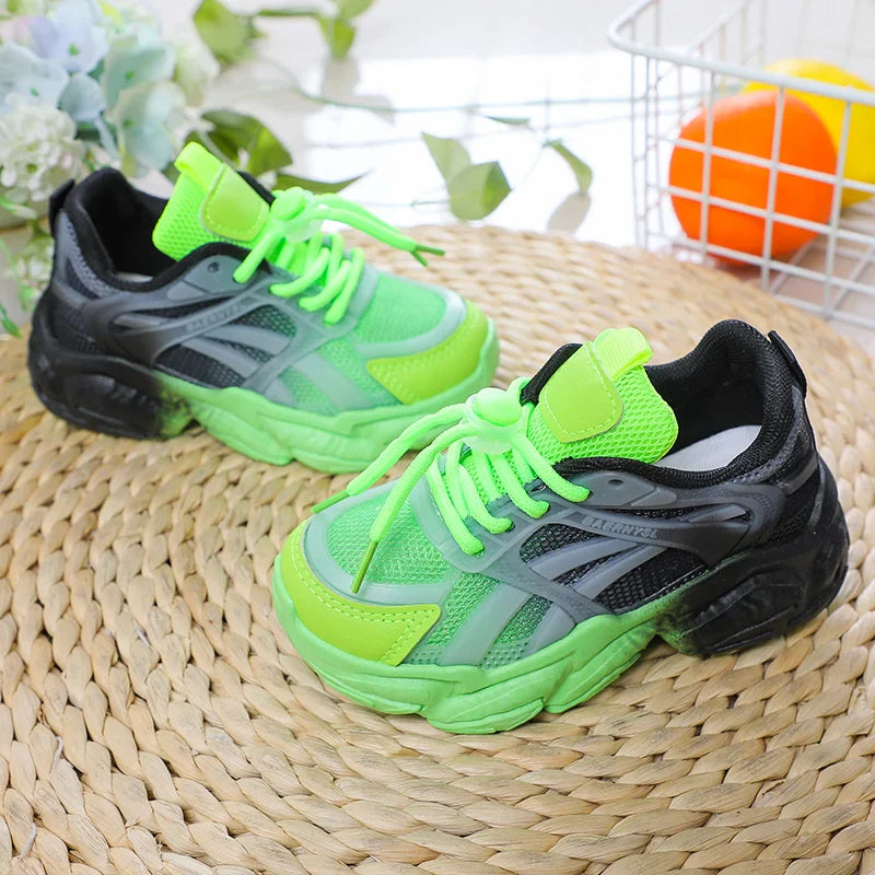 Niedliche Mesh-Sneaker mit Farbverlauf für Mädchen, Leuchtende Plattform-Sportschuhe
