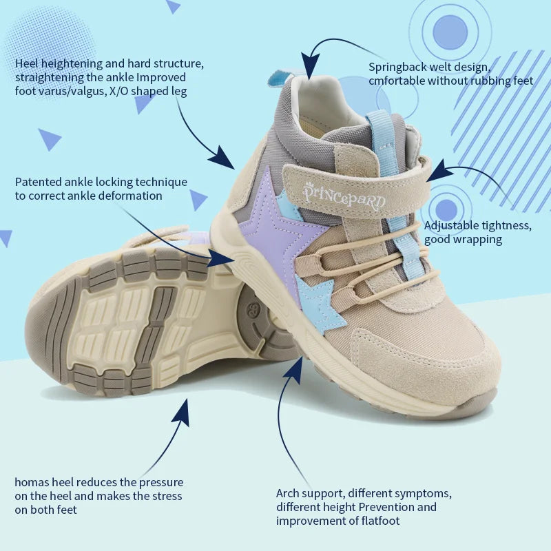 Princepard Kinder Sneakers Herbst-Winter – Orthopädische Schuhe mit Hartabsatz und Fußgewölbeunterstützung, Khaki