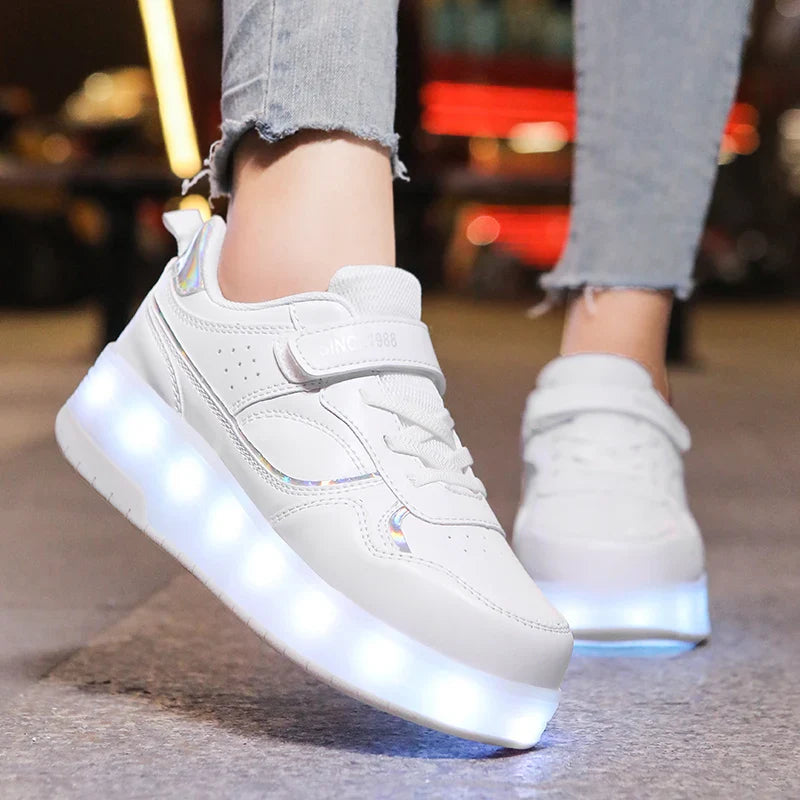 Rosa LED Rollschuhe für Mädchen und Jungen, Leichte Turnschuhe mit zwei Rädern