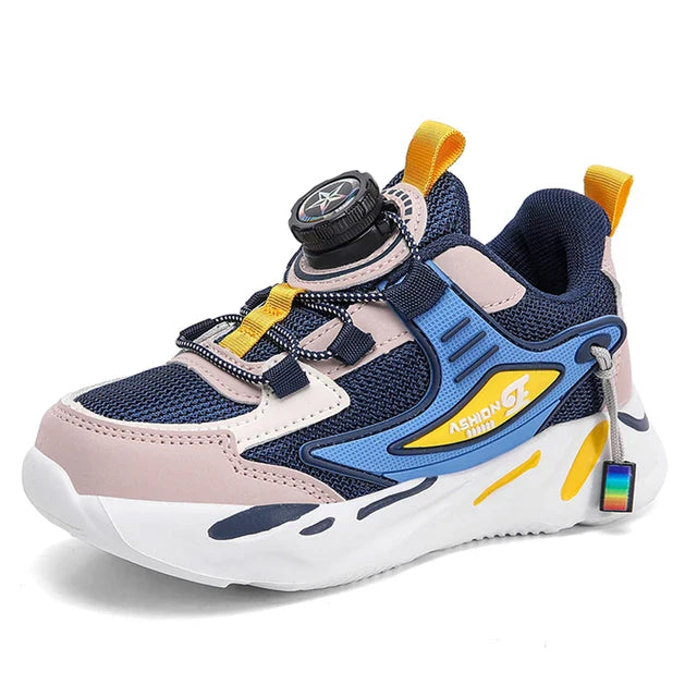 Neue Rutschfeste, Atmungsaktive Kinderschuhe für Jungen, Leichte Freizeit-Schuhe mit Dreh-Schnallen-Design