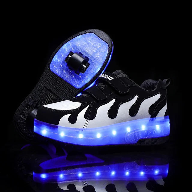 Kinder LED Rollschuhe mit zwei Rädern, Leuchtende Turnschuhe für Jungen und Mädchen, USB-Aufladung