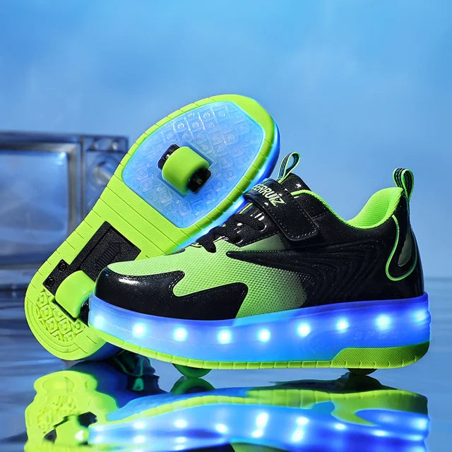 Kinder LED Rollschuhe mit zwei Rädern, Leuchtende Turnschuhe für Jungen und Mädchen, USB-Aufladung