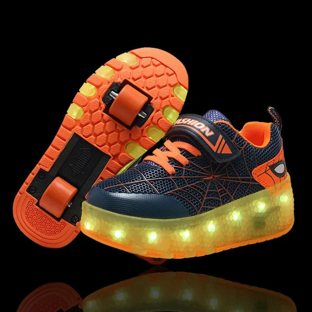 Kinder LED Rollschuhe mit zwei Rädern, Leuchtende Turnschuhe für Jungen und Mädchen, USB-Aufladung
