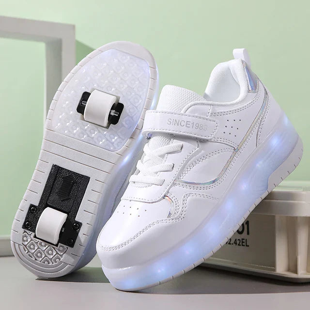 Rosa LED Rollschuhe für Mädchen und Jungen, Leichte Turnschuhe mit zwei Rädern