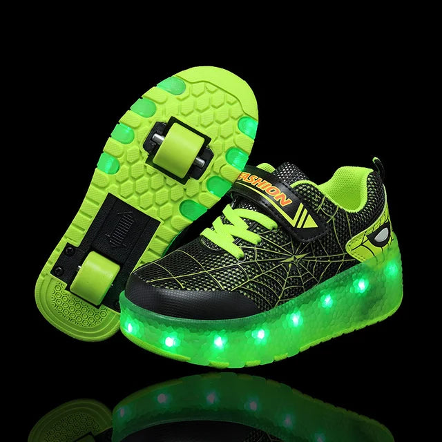 Kinder LED Rollschuhe mit zwei Rädern, Leuchtende Turnschuhe für Jungen und Mädchen, USB-Aufladung
