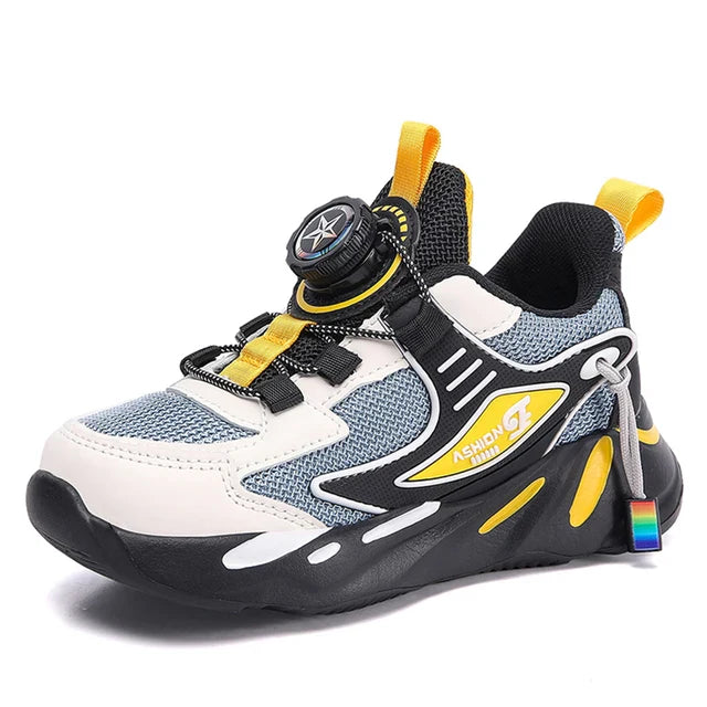 Neue Rutschfeste, Atmungsaktive Kinderschuhe für Jungen, Leichte Freizeit-Schuhe mit Dreh-Schnallen-Design