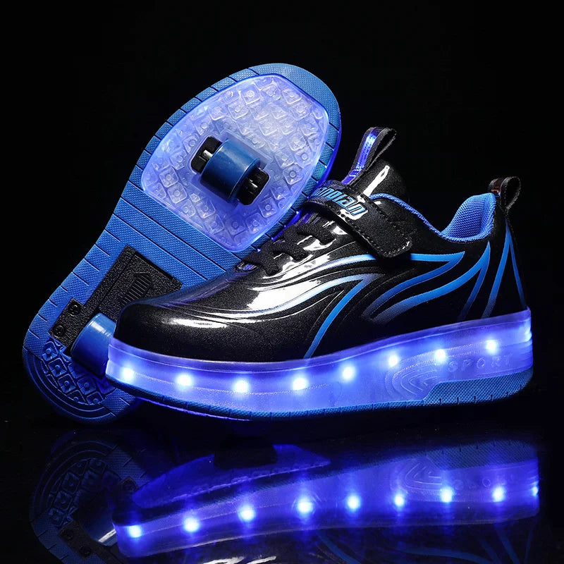Kinder LED Rollschuhe mit zwei Rädern, Leuchtende Turnschuhe für Jungen und Mädchen, USB-Aufladung